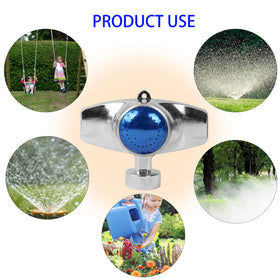 Hourleey 360-degree blue sprinkler close-up, rust-resistant polished alloy.