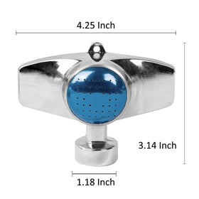 Hourleey 360-degree blue sprinkler, side view, compact irrigation for tight spaces.