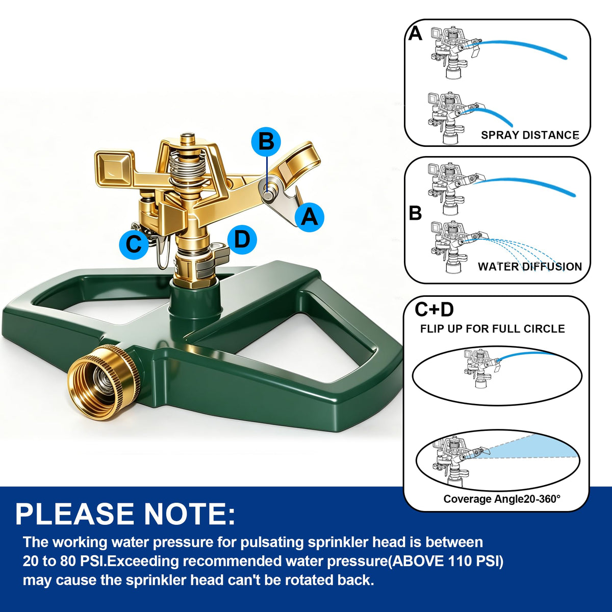 Hourleey sprinkler adjustable coverage arc for precise lawn watering.