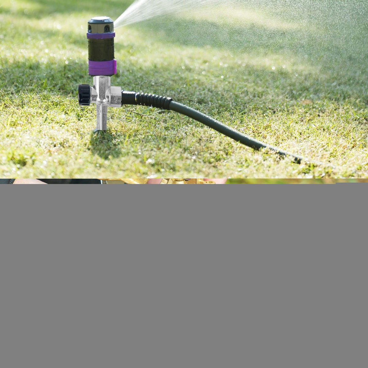 Hourleey 6-pack sprinkler bases arranged for multi-zone irrigation