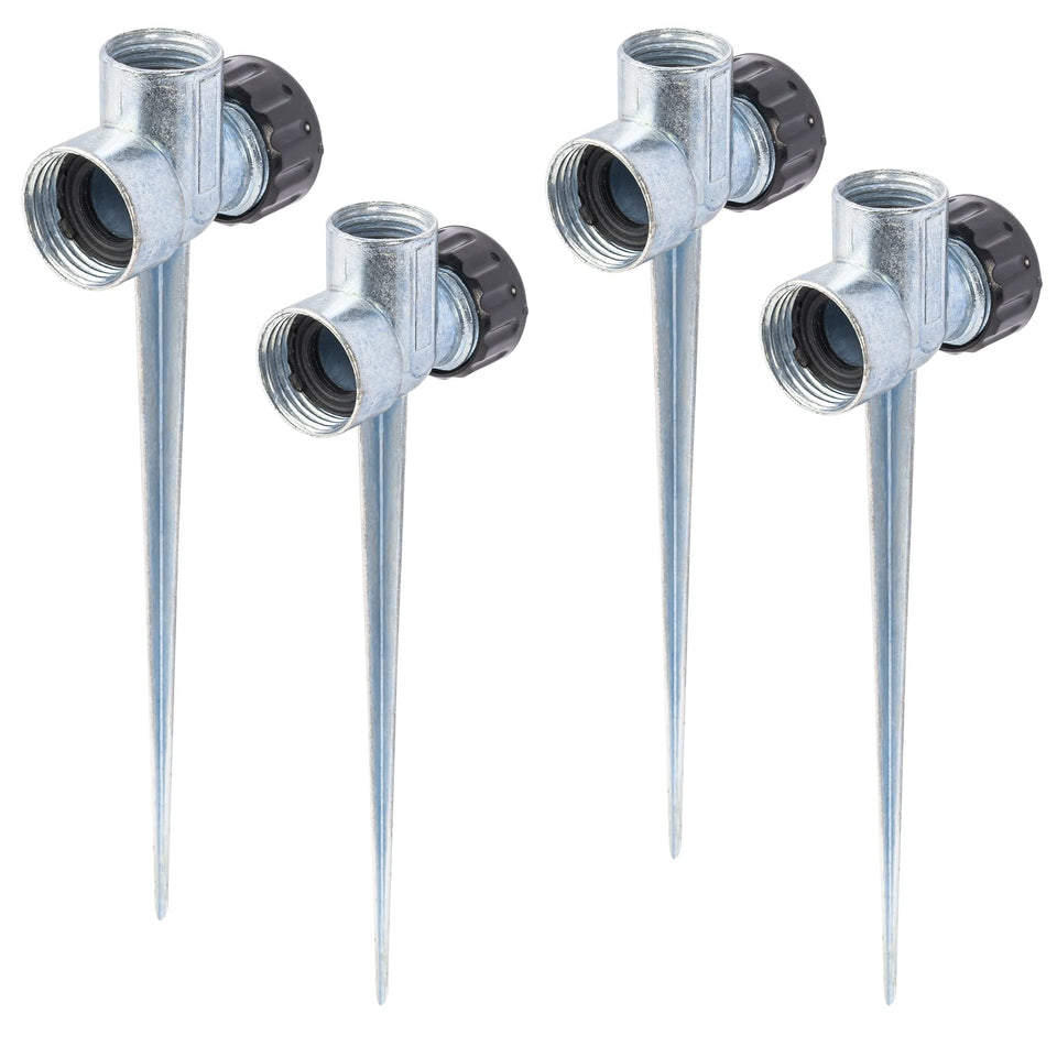 Hourleey sprinkler spike base 4-pack shown for durable lawn irrigation in the yard.