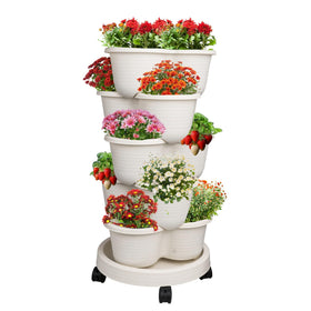 Hourleey strawberry planter 5-tier side view shows compact vertical garden setup.