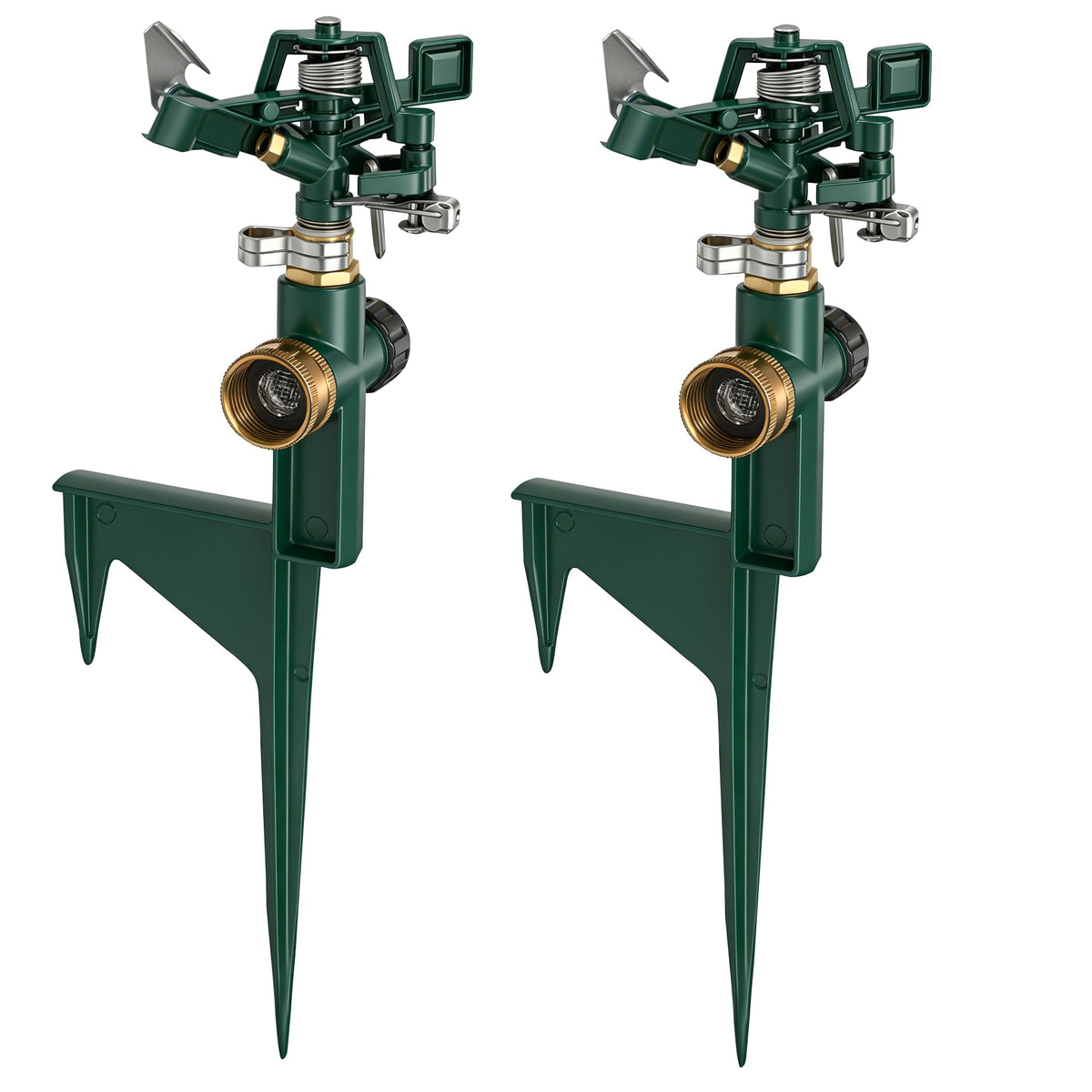 Hourleey two pack impact sprinklers ready for lawn irrigation with extended coverage.