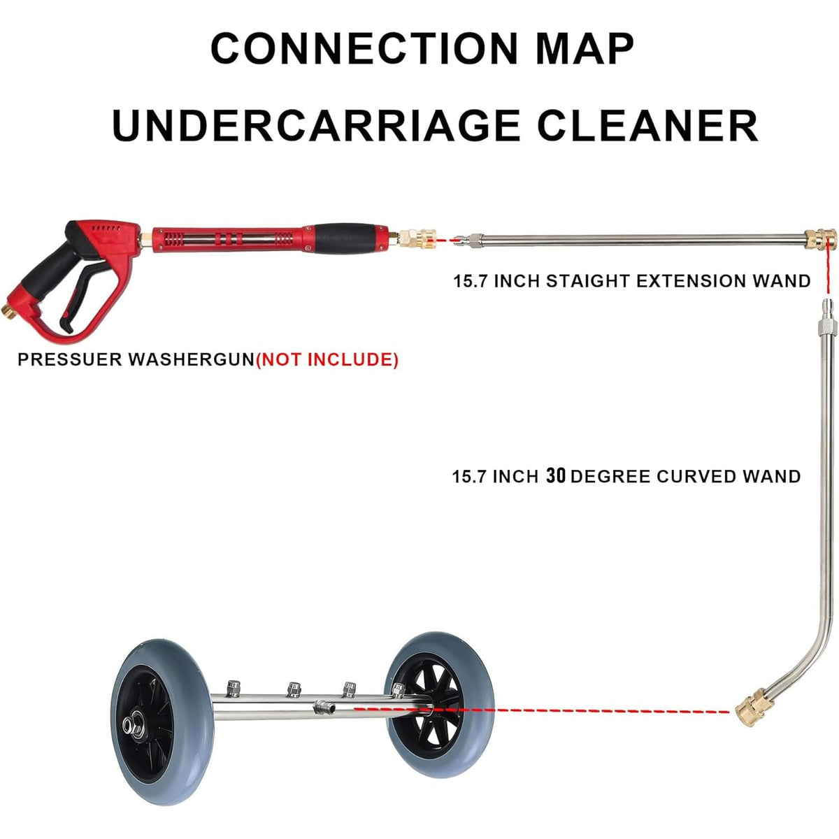 Hourleey undercarriage cleaner with casters for smooth maneuvering around vehicles
