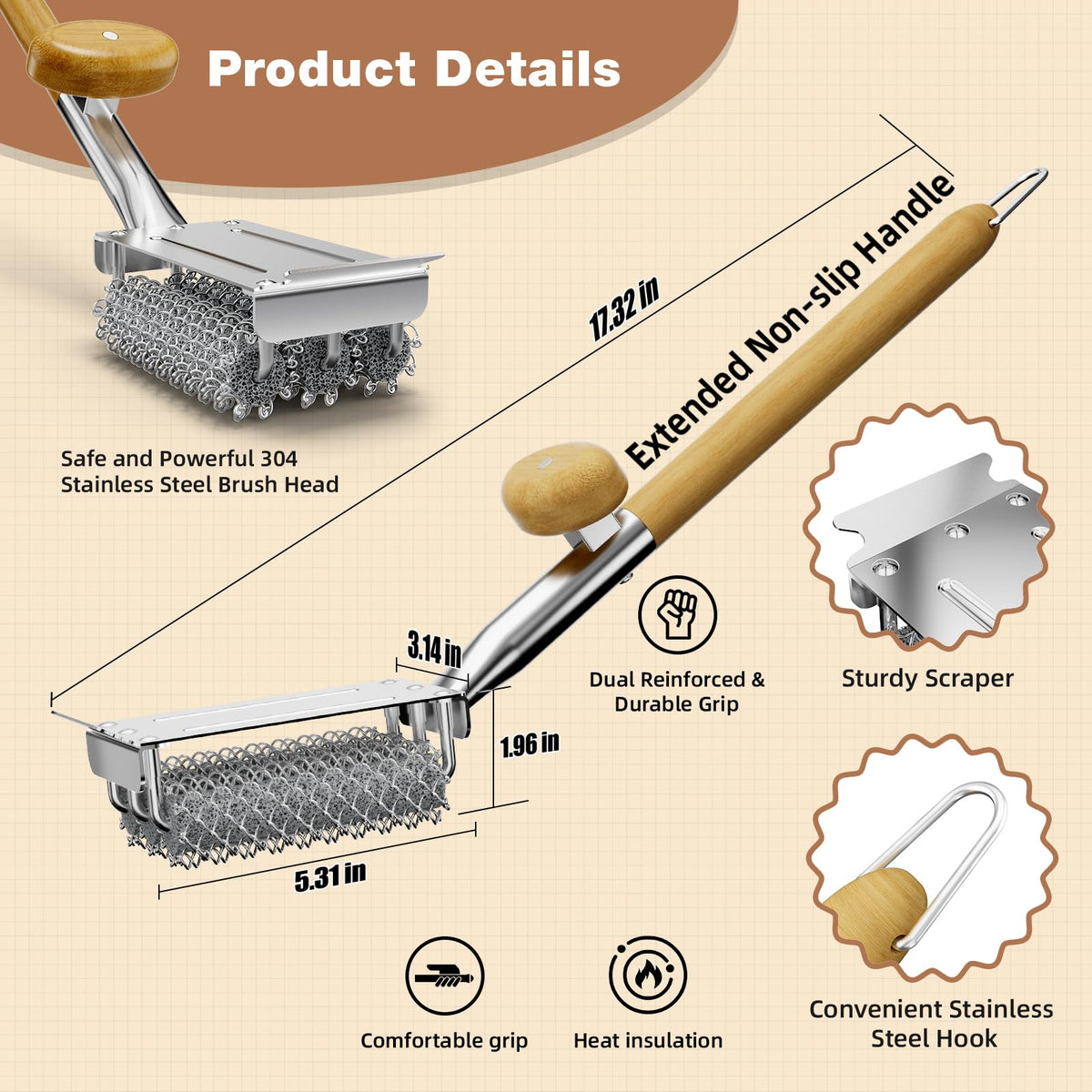 House Again rotating brush head in stainless mesh for thorough scrubbing