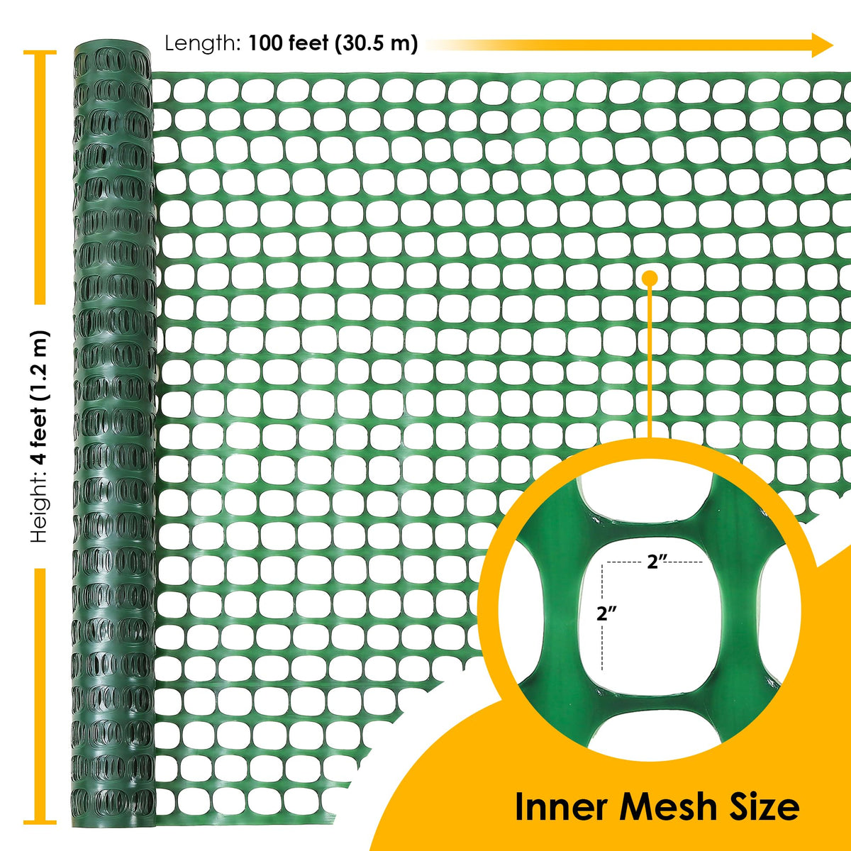 Houseables fencing close-up view highlights lightweight plastic mesh for easy setup.