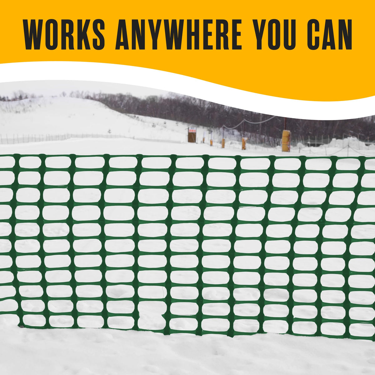 Houseables fencing acts as snow fence guiding drifting near drive.
