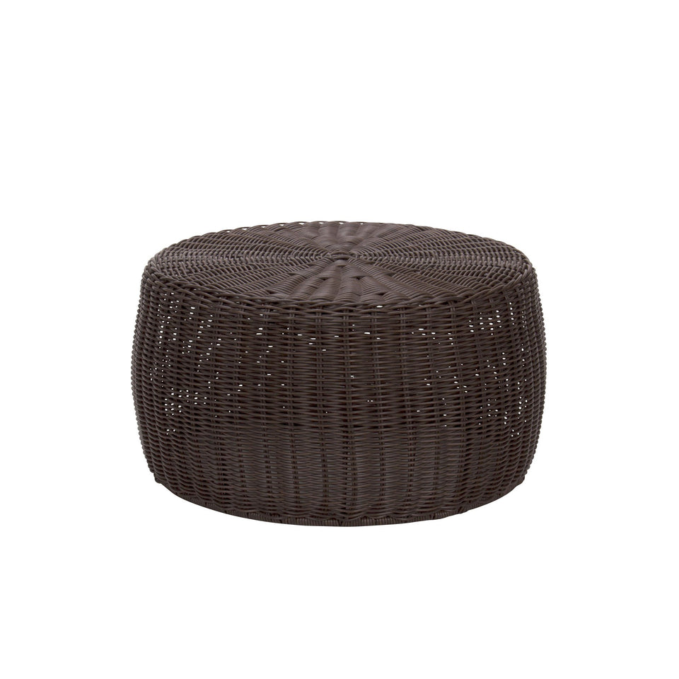 Household Essentials handwoven resin storage stool close-up shows durable weave and warm brown color