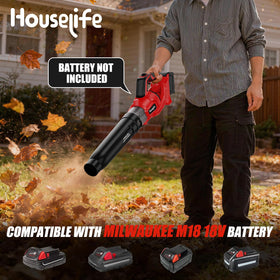 Houselife blower demonstrates 600 CFM and 150 MPH performance for patio cleanup.