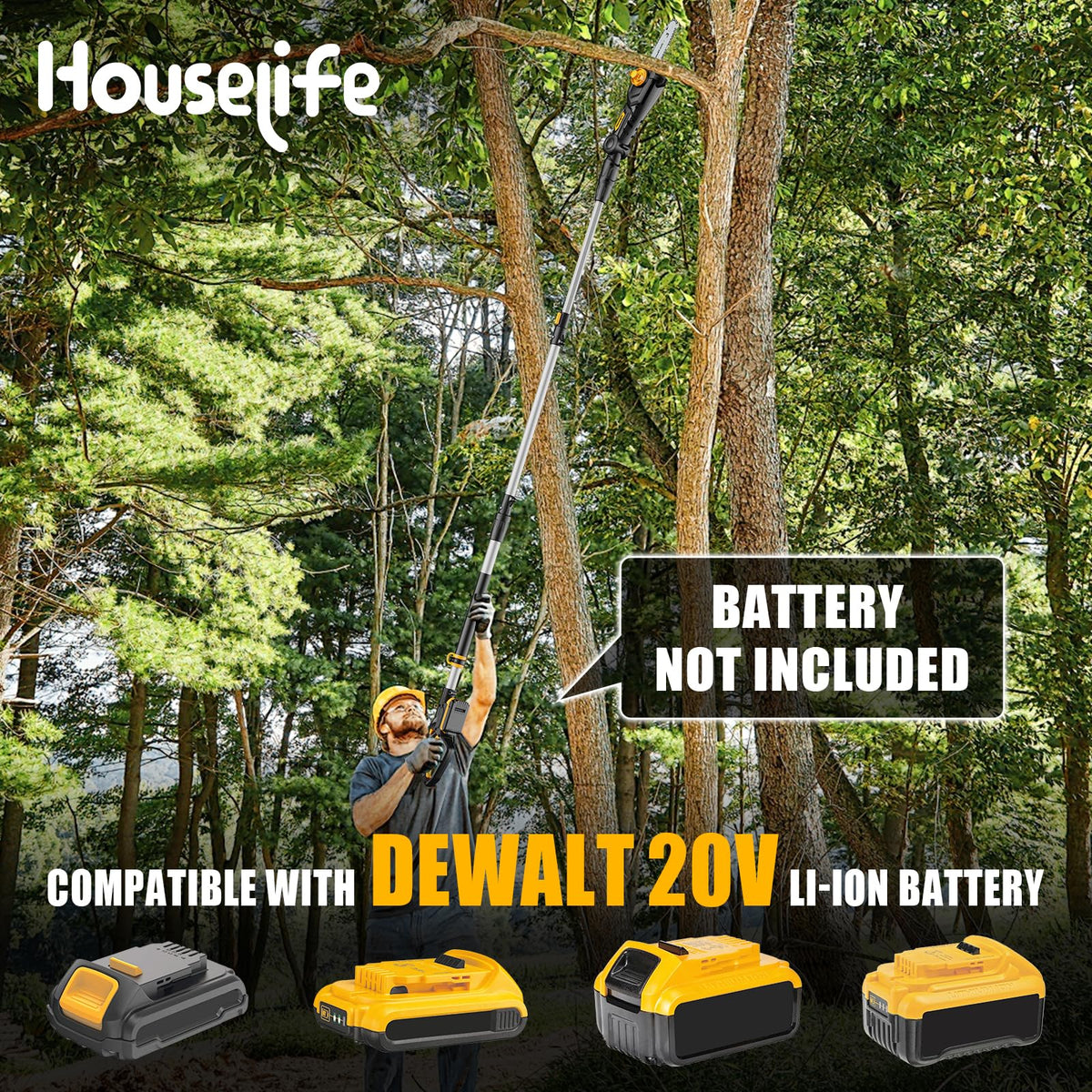 Houselife pole saw extended to 14-8 ft reach for ground-level trimming