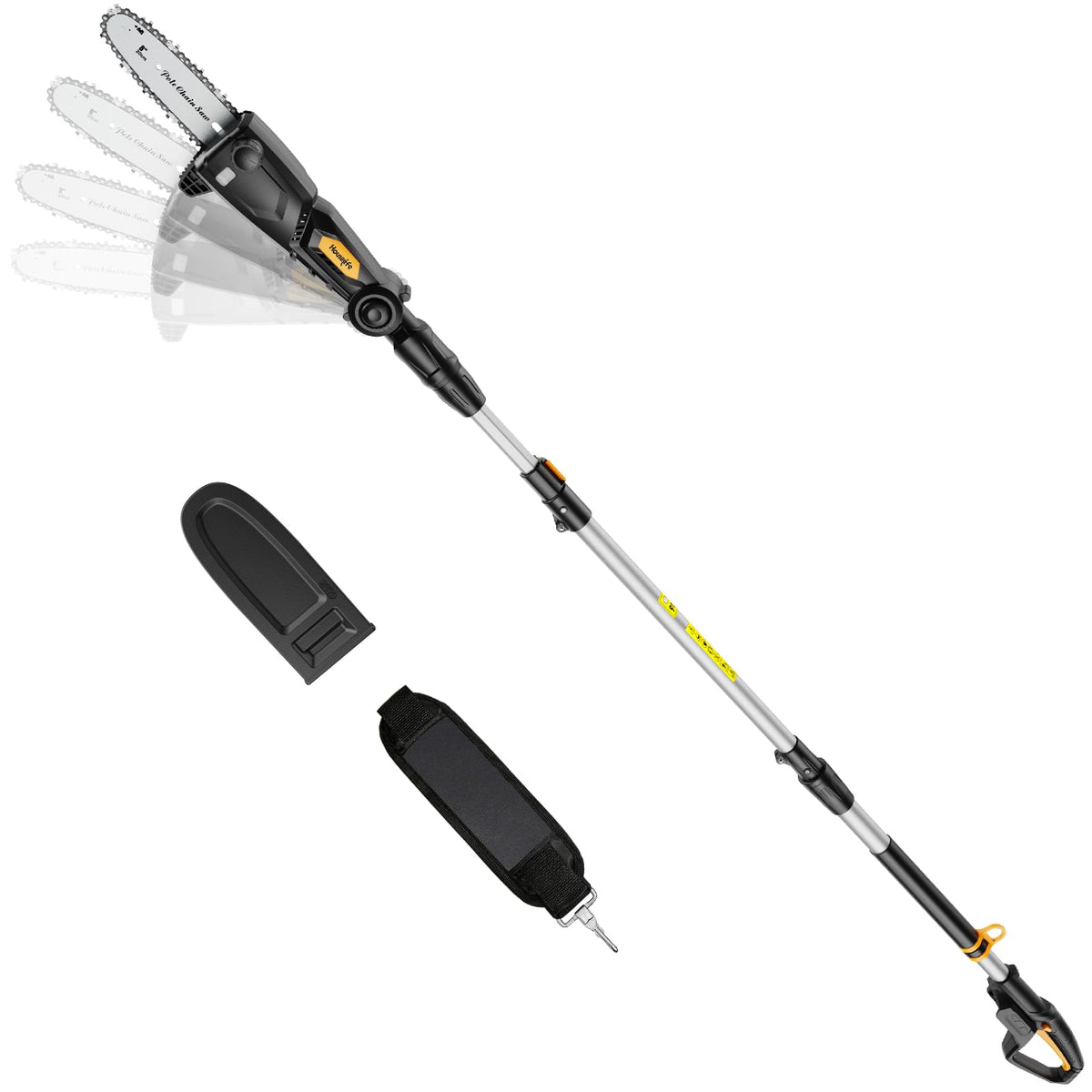 Houselife cordless pole saw shows DeWalt 20V Max battery compatibility for easy pruning