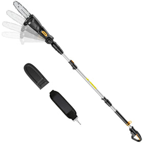 Houselife cordless pole saw shows DeWalt 20V Max battery compatibility for easy pruning