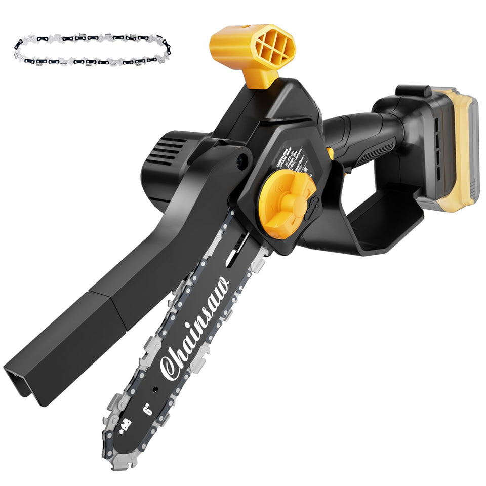 Houselife mini chainsaw with DeWalt 20V compatibility for 6-inch cutting.