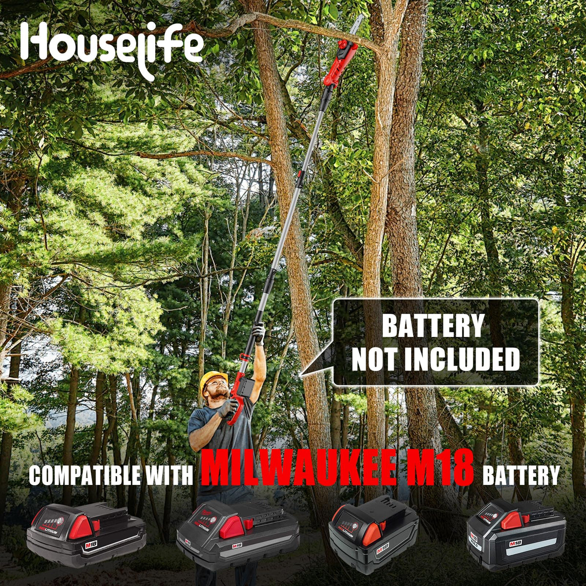 Houselife pole saw extended to 14.8 ft reach for tall limb pruning