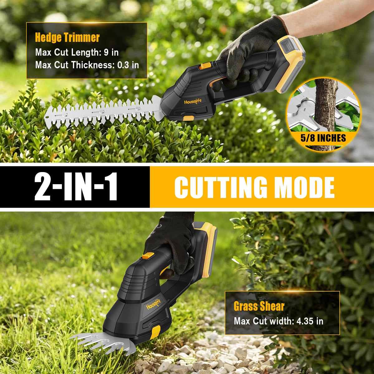 Houselife ultra-lightweight trimmer weighing 1.5 lbs for one-handed pruning