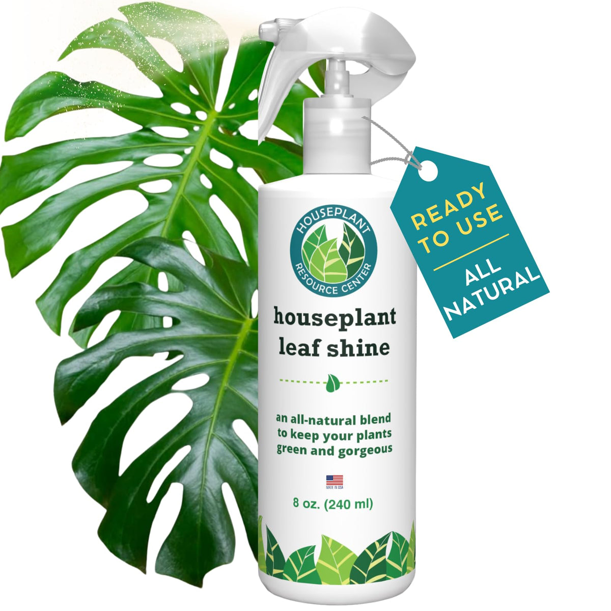 Houseplant Resource Center Leaf Shine Spray bottle demonstrates easy leaf cleaning and gloss