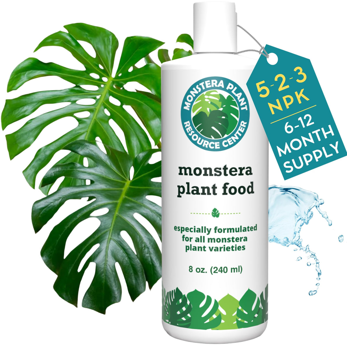 Houseplant Resource Center Monstera food bottle promotes balanced nourishment for lush indoor foliage