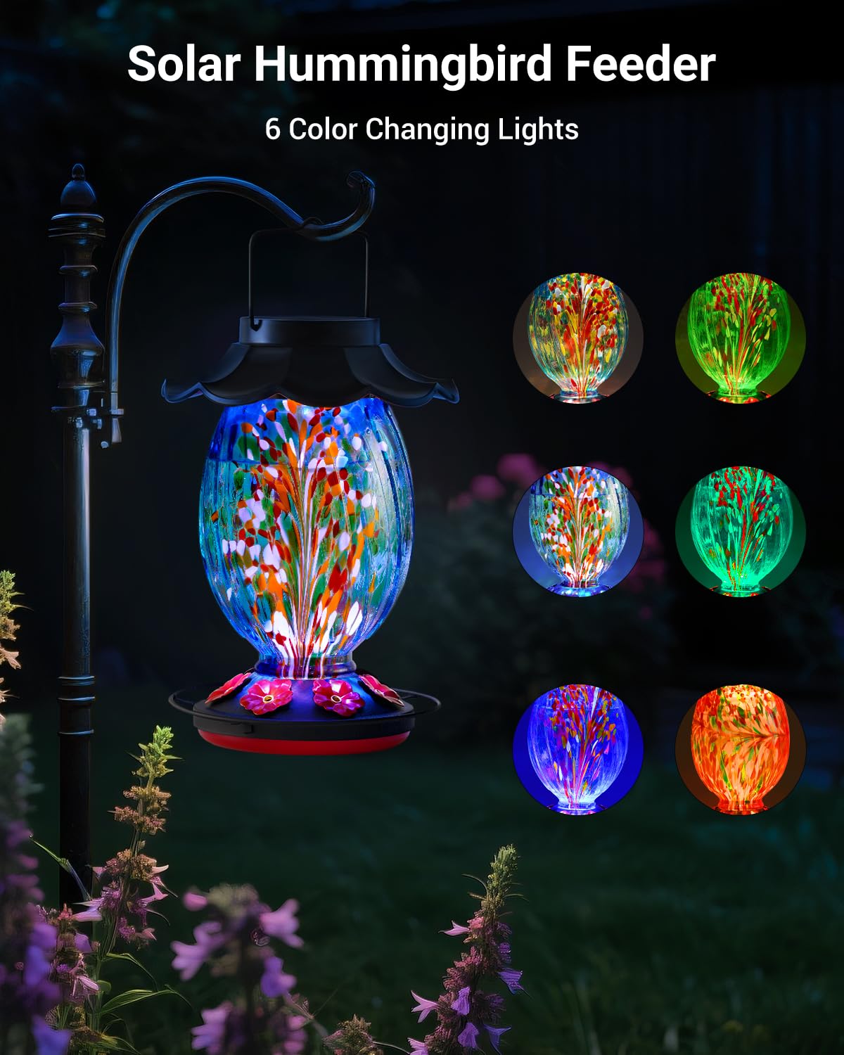 HouseSapp color-changing night light enhances nighttime garden ambiance.