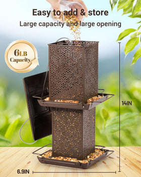 HouseSapp 6lb capacity feeder keeps seeds available for busy backyard feeding.