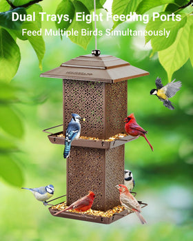 HouseSapp chew-proof metal feeder shown in garden setting for durability.