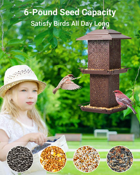 HouseSapp weather-resistant feeder blends with garden décor for year-round use.