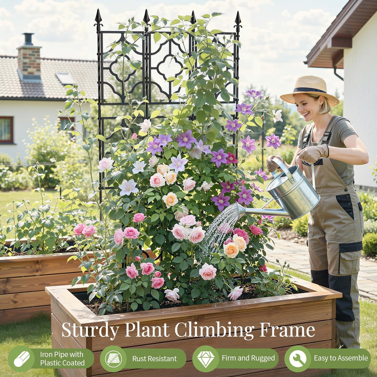 Bottom pointed-tip anchors secure trellis firmly in soil