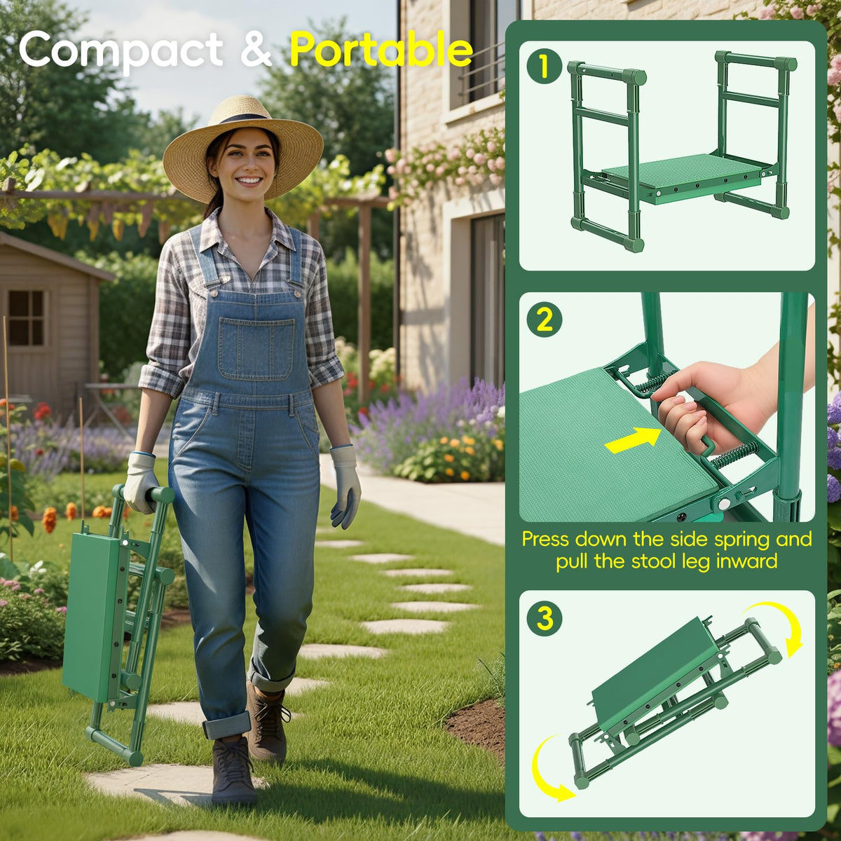 Housolution Garden Kneeler extendable legs adapt to rough terrain for safer gardening.