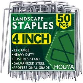 Houya 50-pack landscape stakes with beveled tips for easy turf and fabric anchoring.