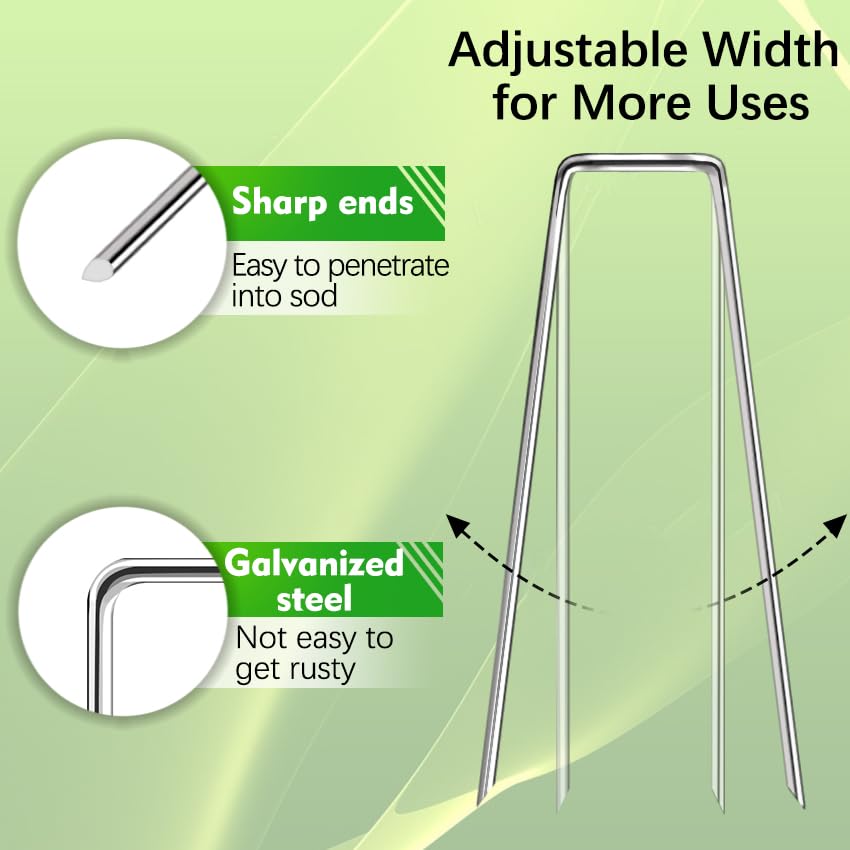 Houya beveled-end stakes ease penetration through turf and fabric.
