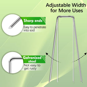 Houya beveled-end stakes ease penetration through turf and fabric.