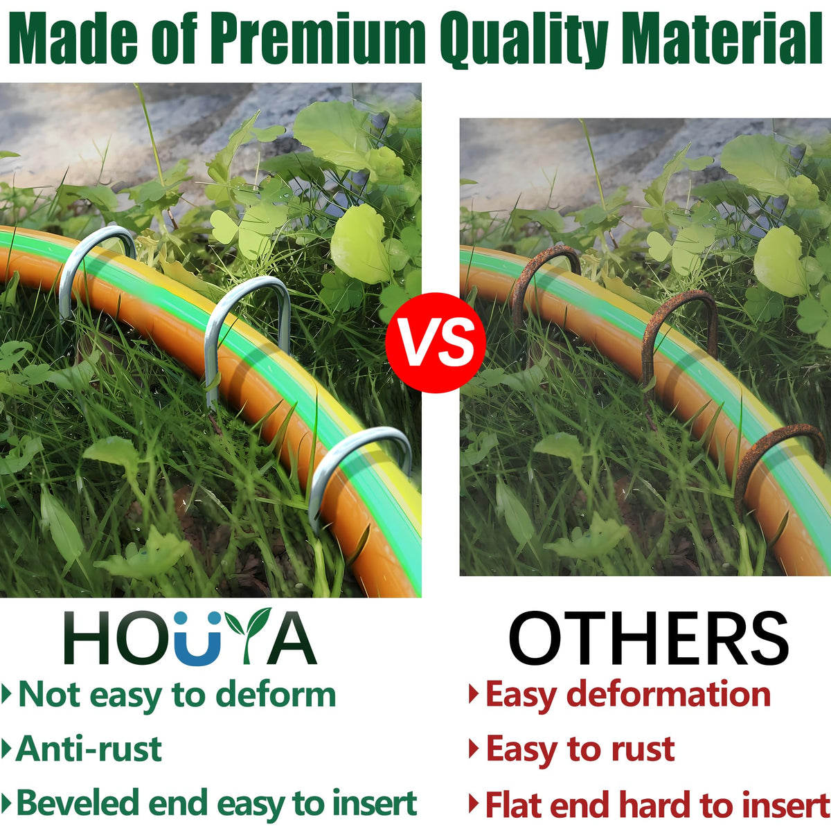 Houya multi-purpose stakes support weed barriers and outdoor fabrics.