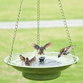 HOUYANG solar bubbler bird bath hanging in sun for continuous water flow.