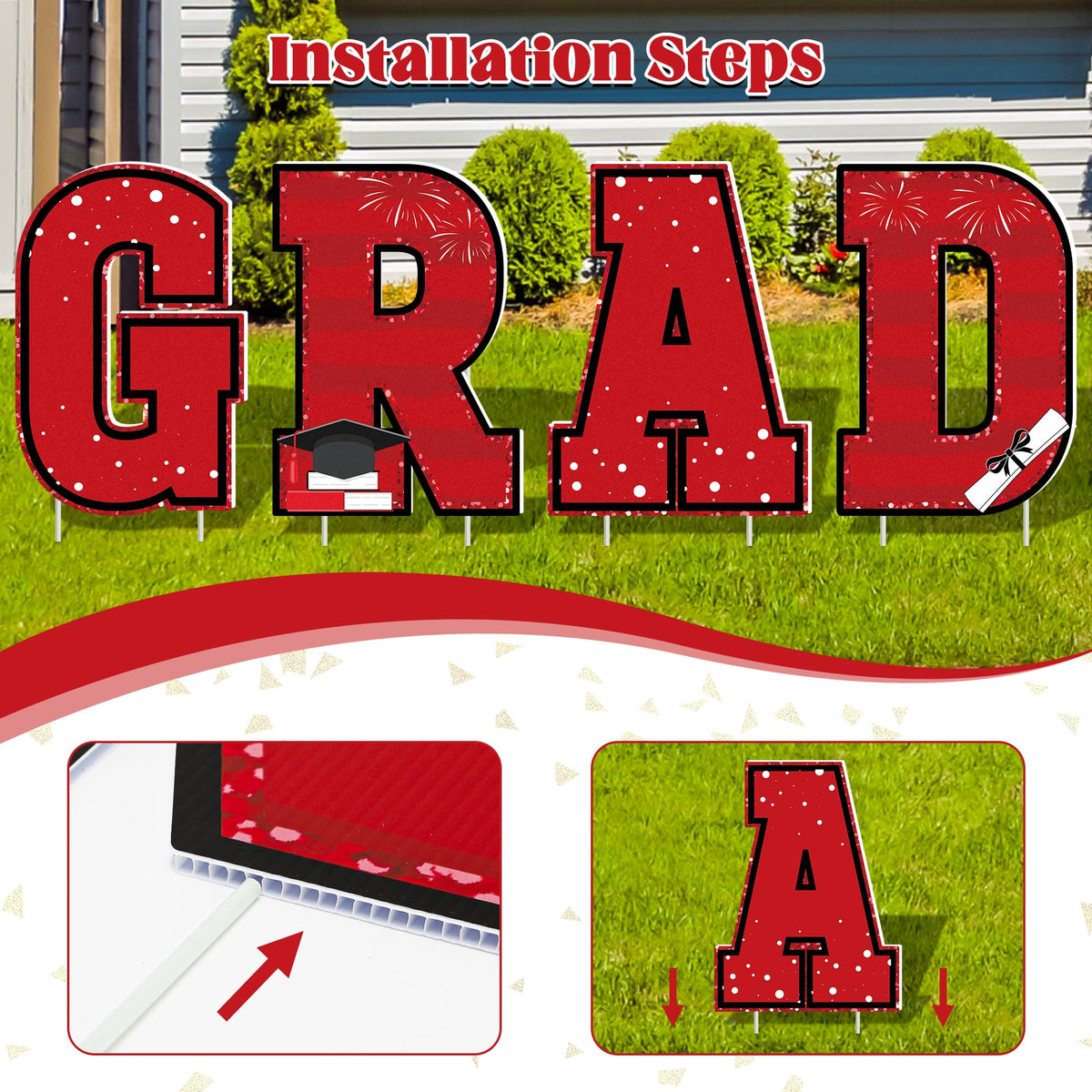 HOVACY Cap-shaped graduation signs add iconic flair to photos.