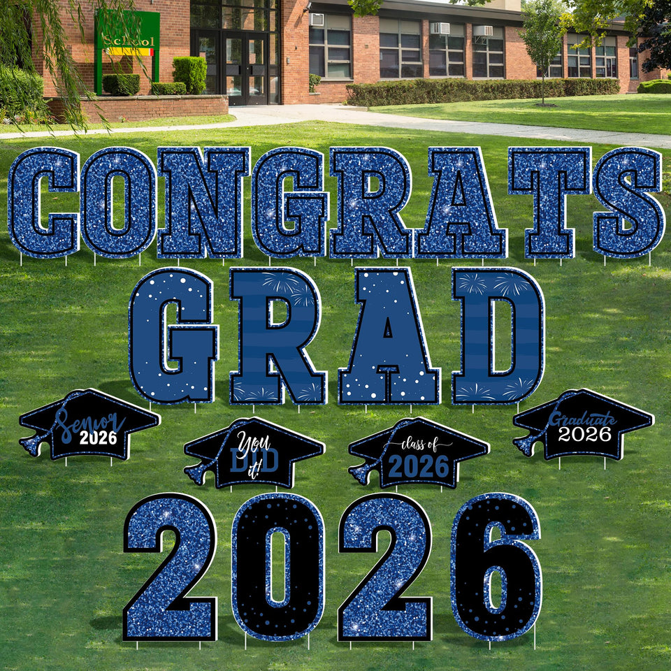 HOVACY congrats grad 2026 yard sign bright blue for lawn displays.