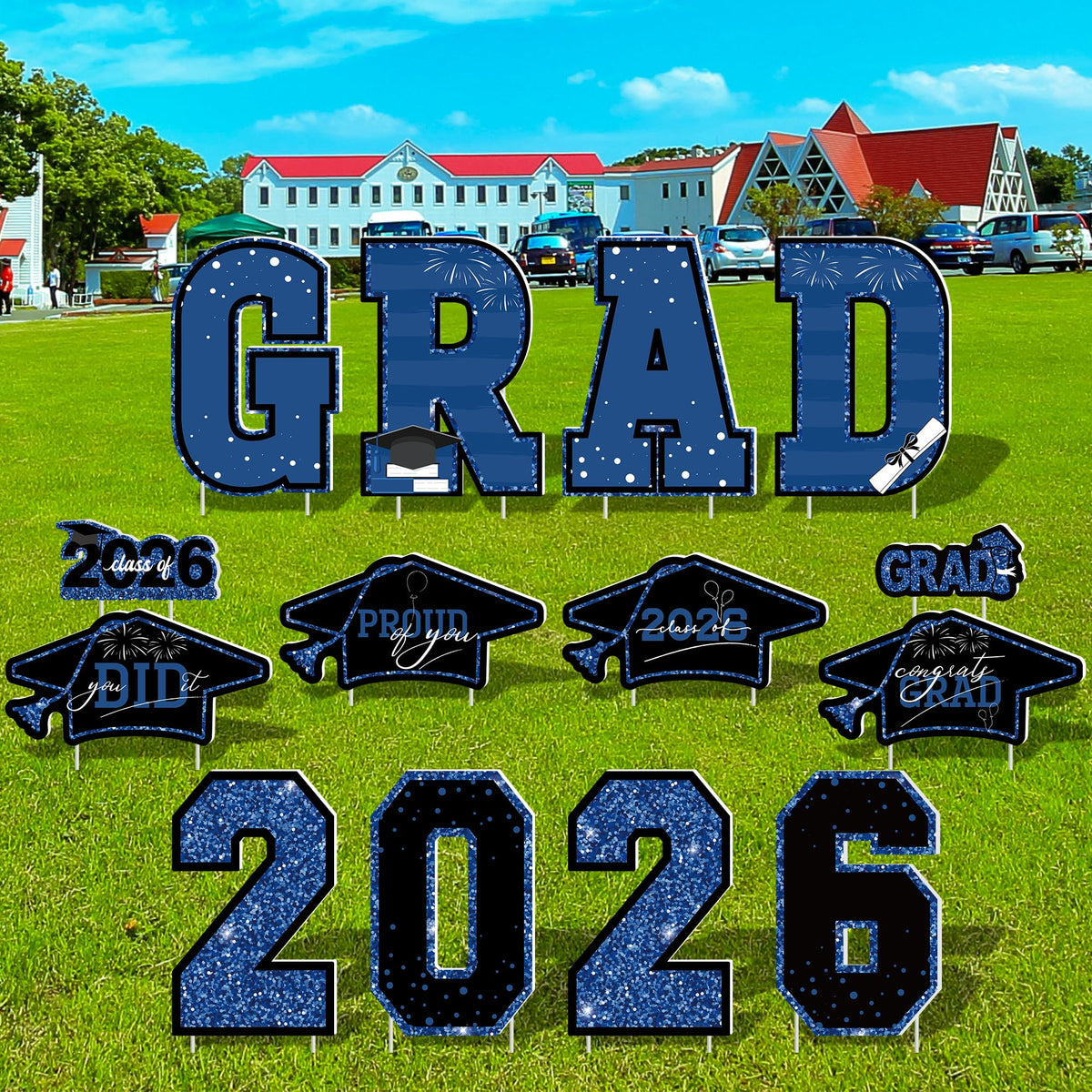HOVACY blue color yard sign design stands out in any outdoor celebration