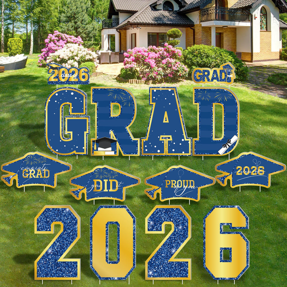 HOVACY graduation yard sign blue and gold 2026 for curbside celebration and visibility.