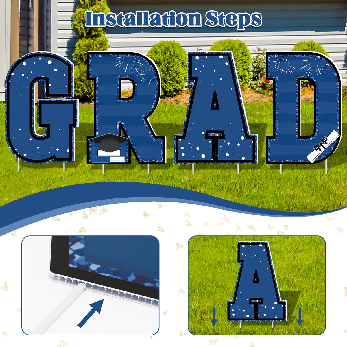 HOVACY cap-shaped signs add festive flair to outdoor grad displays