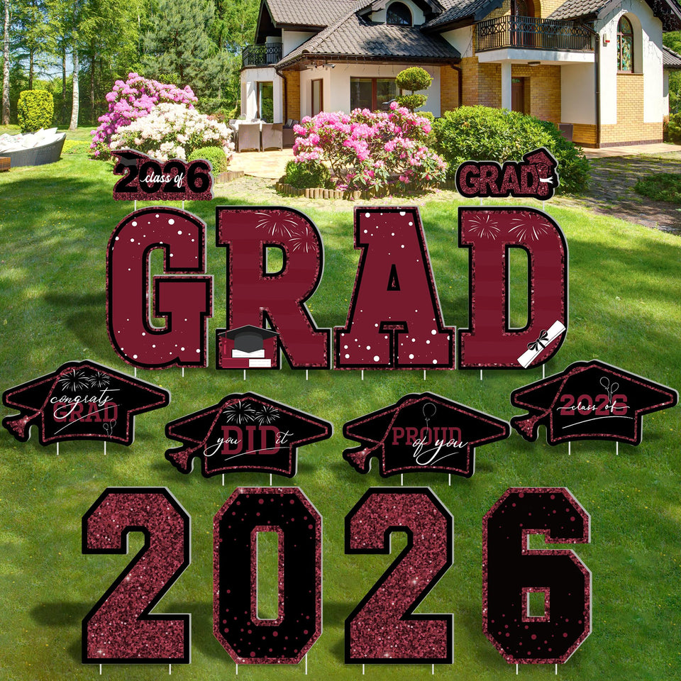HOVACY graduation yard signs set for outdoor decor with bold GRAD and 2026 numbers.