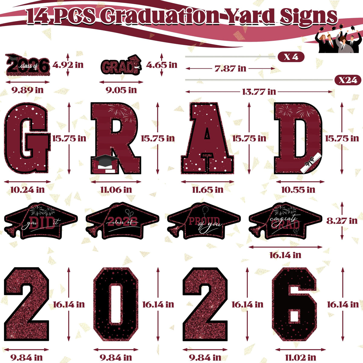 HOVACY graduation yard stake set enables quick setup for a festive lawn display.