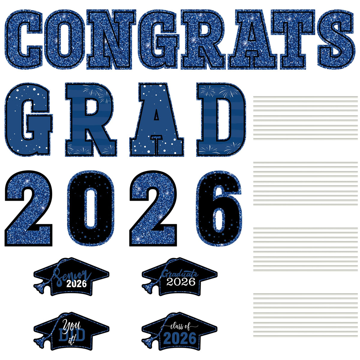 HOVACY vibrant blue decorations create a celebratory Class of 2026 vibe.