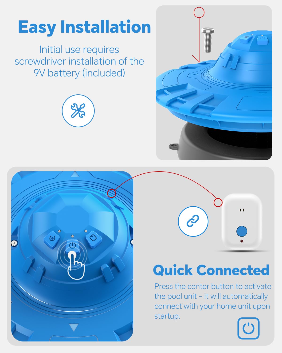 Hovara pool alarm with adjustable sensitivity adapts to pool conditions.