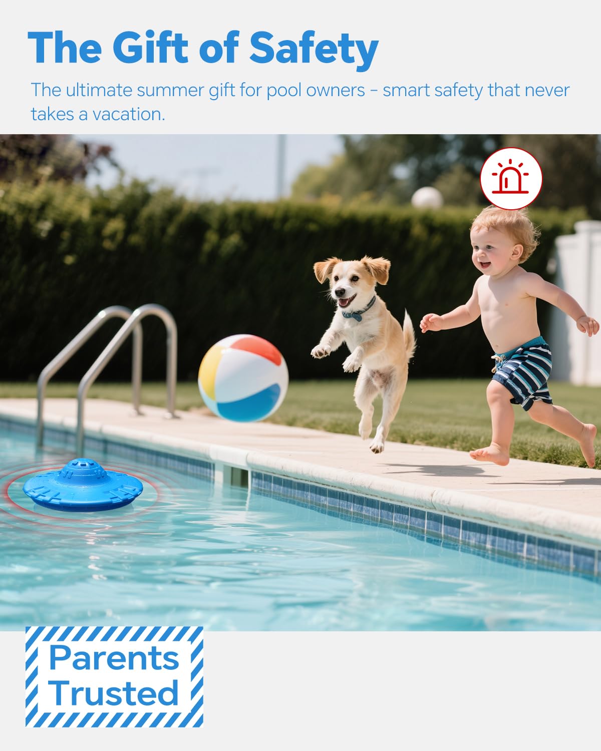 Hovara pool alarm offers flexible placement and wide detection range.