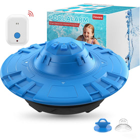 Hovara pool alarm floats in water for quick safety monitoring.