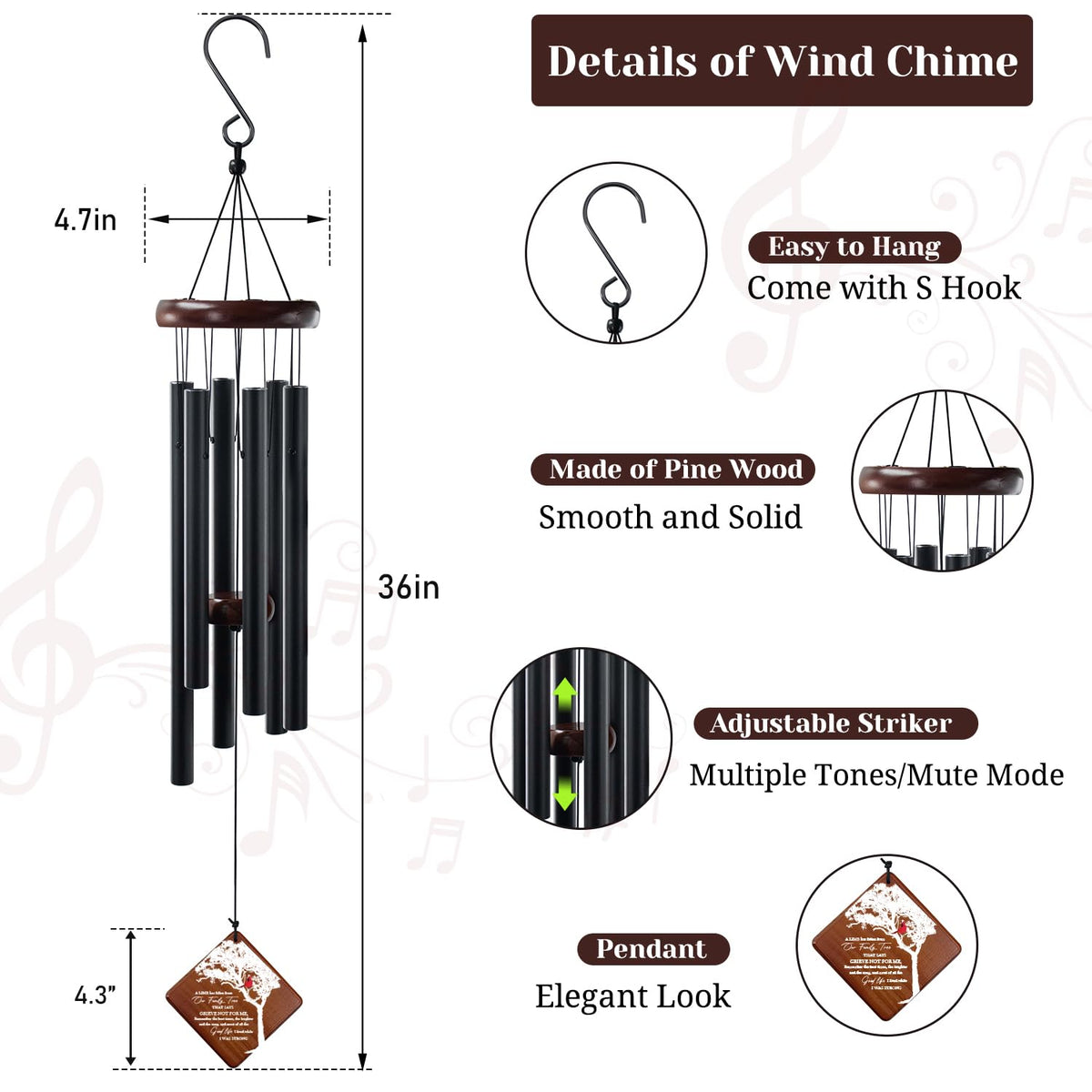 Howarmer cardinal pattern wind chimes gift box enhances memorial gifting with serene sounds.