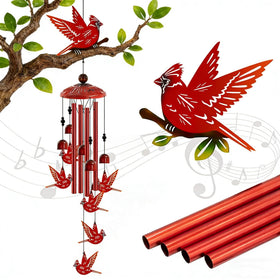Howarmer Cardinal Wind Chimes outdoors with 35-inch red birds creating crisp, soothing tones.