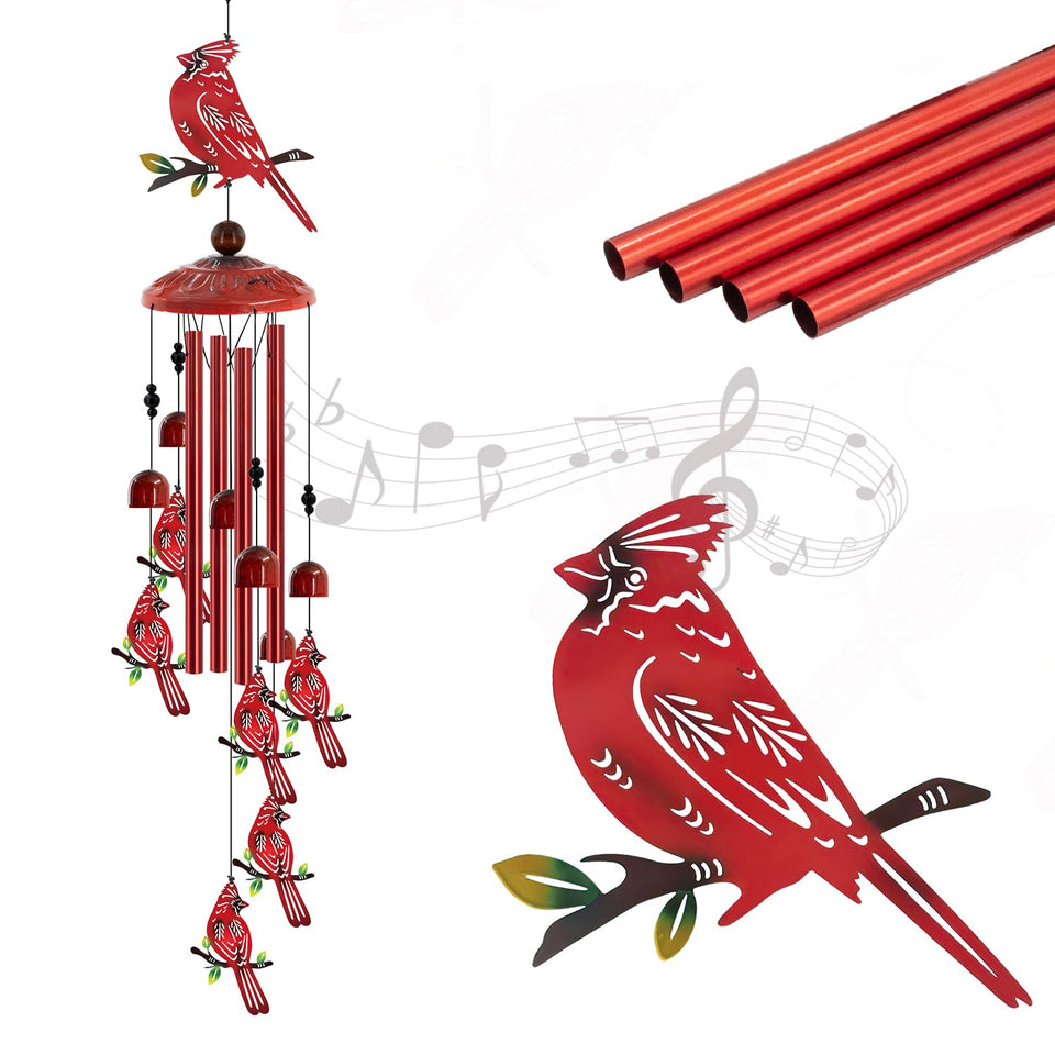 Howarmer Cardinal Wind Chimes topper adds bold color and cheerful ambiance to outdoor spaces.