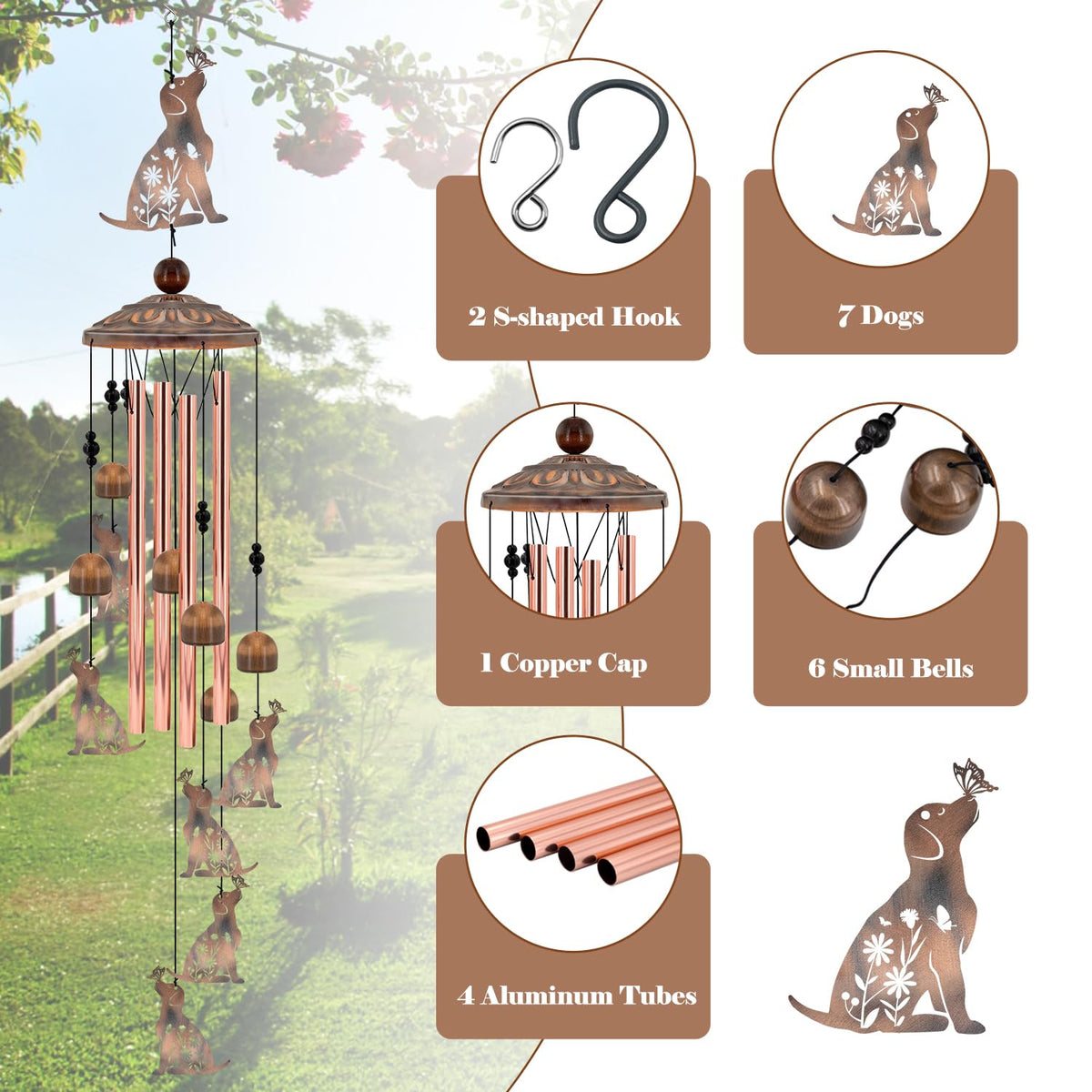 Howarmer dog windchimes copper cup enhances resonance