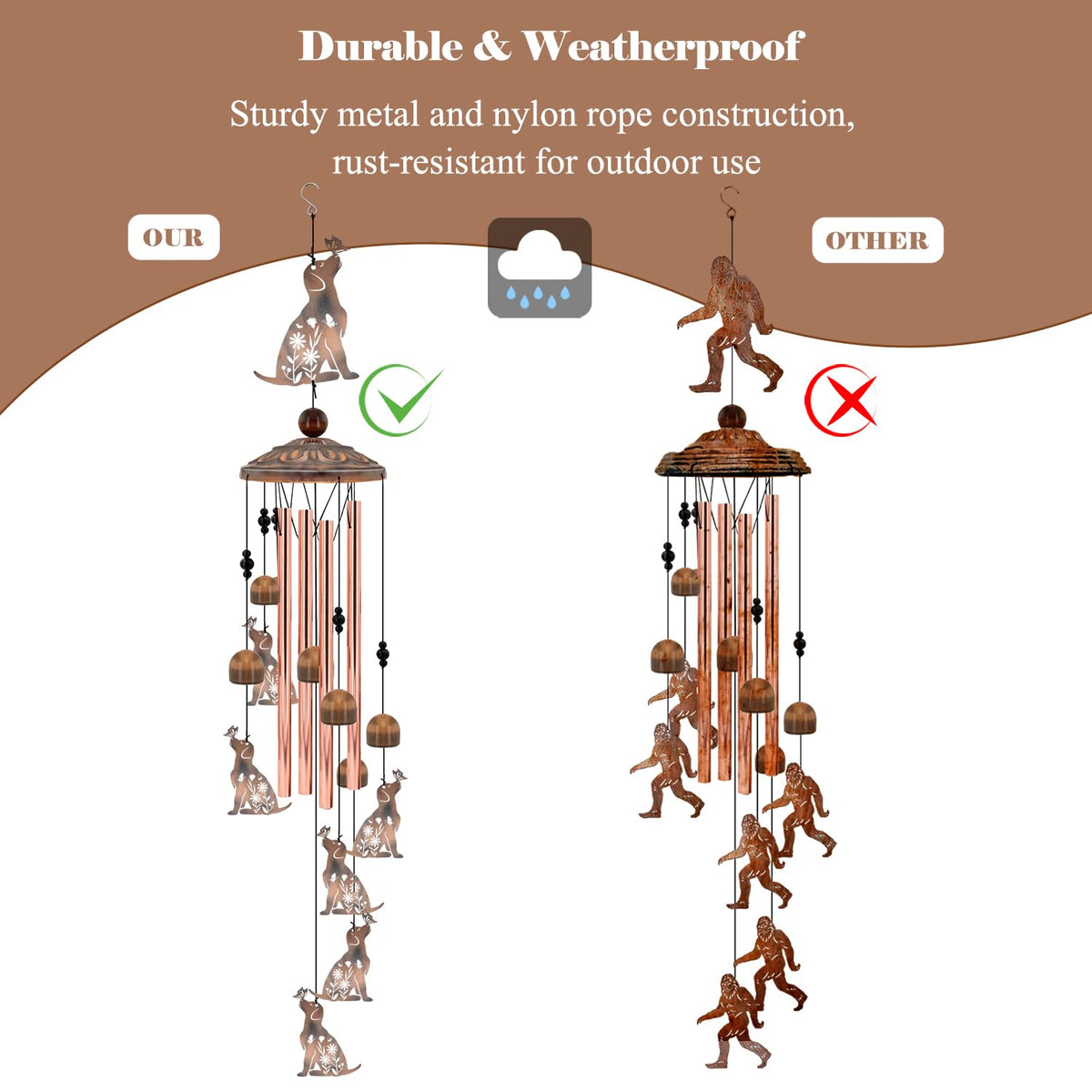 Howarmer dog windchimes sturdy hanging loop for easy mounting