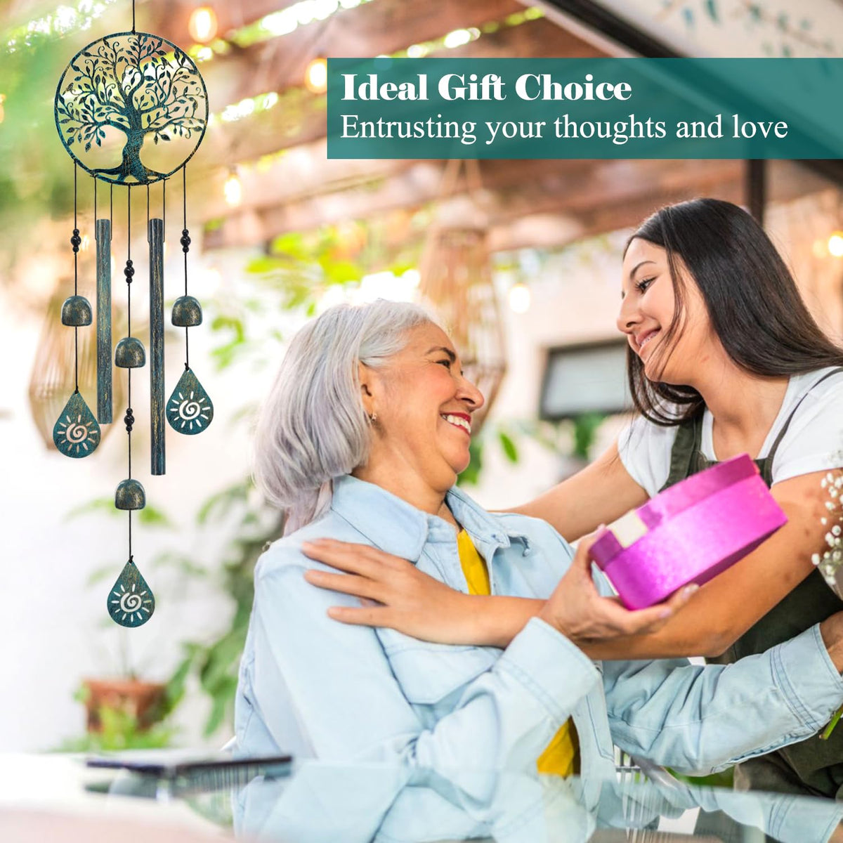Howarmer verdigris wind chimes blend rustic style with nature-inspired symbolism.