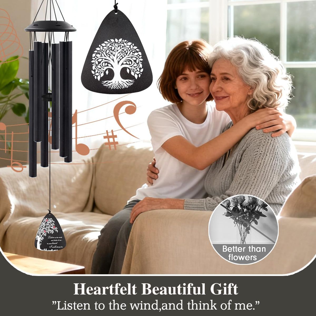 Howarmer memorial wind chime with 6 aluminum tubes tuned for gentle melodies.